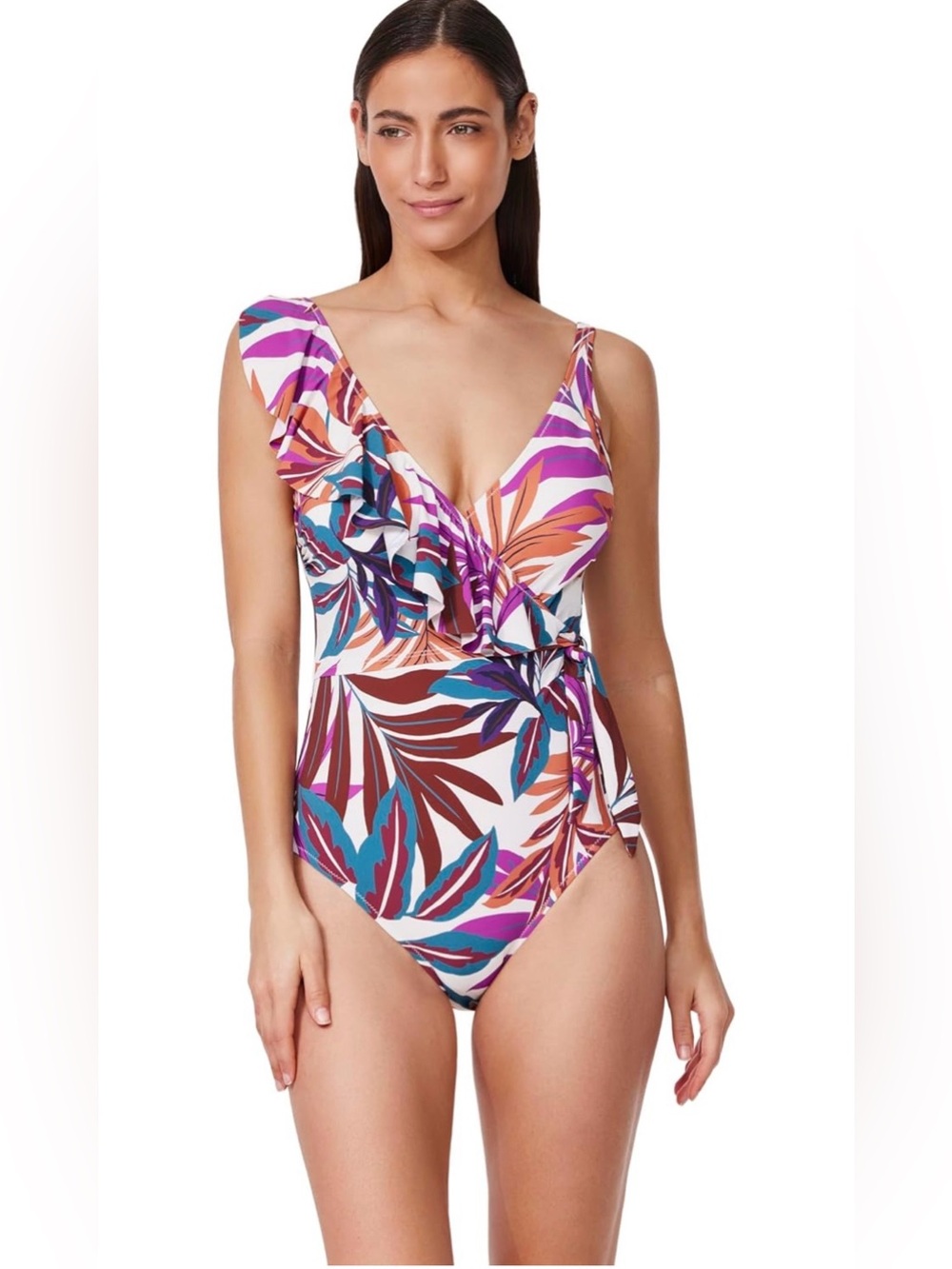 Profile By Gottex Womens  Tutti Frutti V Neck Ruffle Surplice Swimsuit